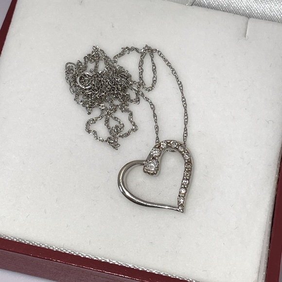 Solid Stamped 14K 585 White Gold Natural Diamond Pendant Necklace - Picture 4 of 12